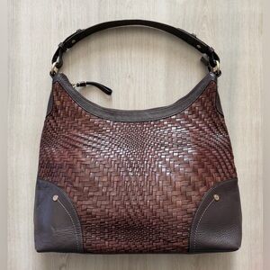 Cole Haan Brown Genevieve Woven Leather Hobo Handbag Purse Basketweave